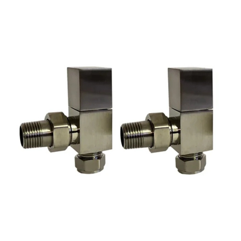 Product cut out image of the Radox Square Brushed Nickel Angled Radiator Valves